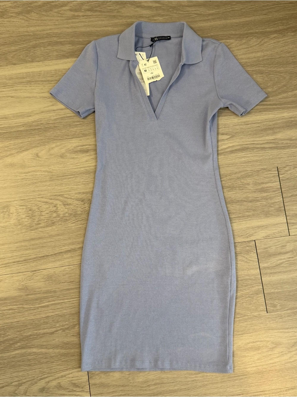 NWT, Zara Periwinkle Ribbed Polo Dress Short Sleeve Bodycon | Women’s Medium
